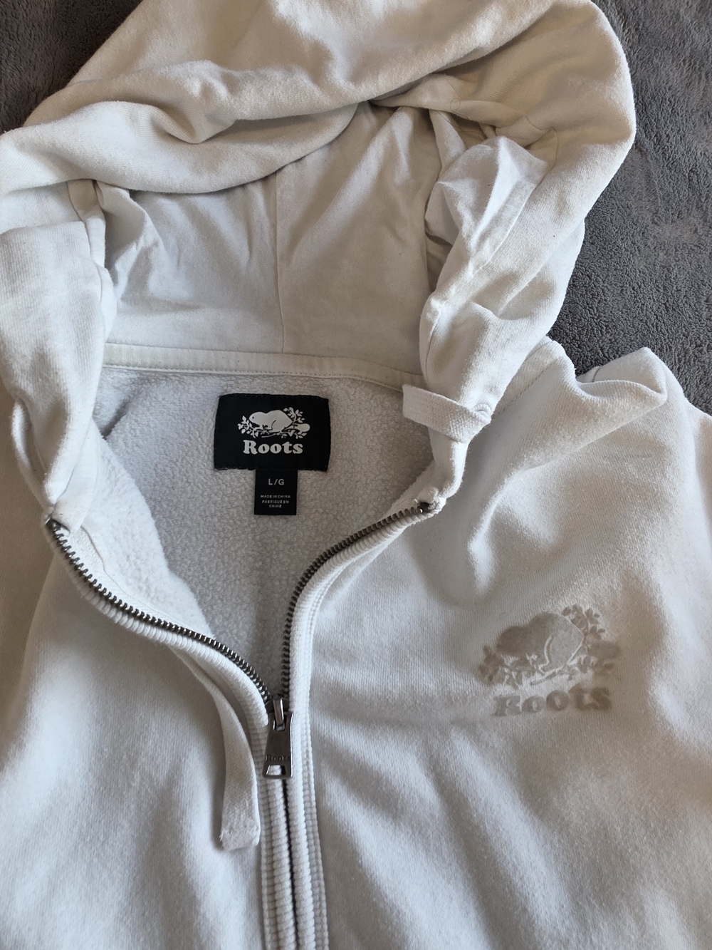 Roots Cream Zip-Up Hoodie with Embroidered Logo
